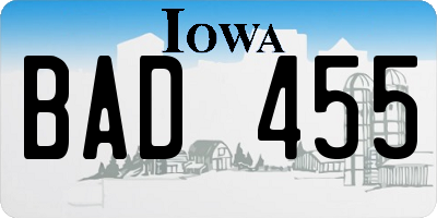 IA license plate BAD455