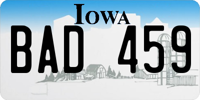 IA license plate BAD459