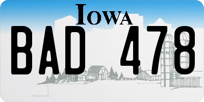 IA license plate BAD478