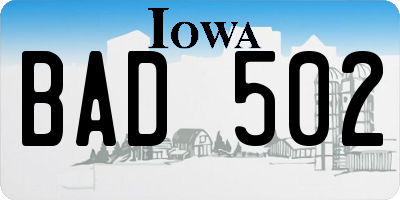 IA license plate BAD502