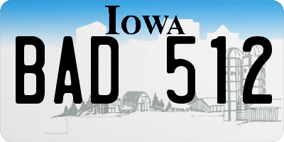IA license plate BAD512