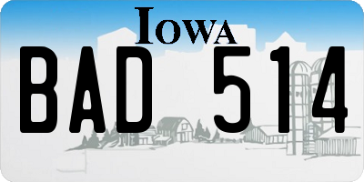 IA license plate BAD514
