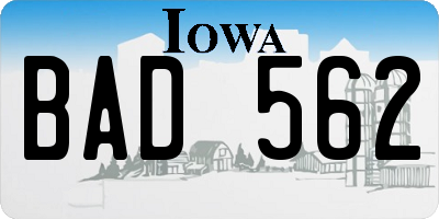 IA license plate BAD562