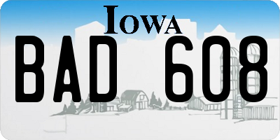 IA license plate BAD608