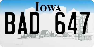 IA license plate BAD647