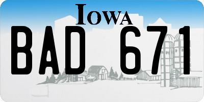 IA license plate BAD671