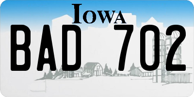 IA license plate BAD702