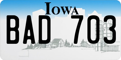 IA license plate BAD703