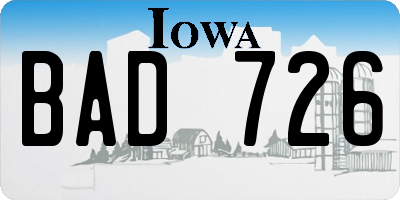 IA license plate BAD726