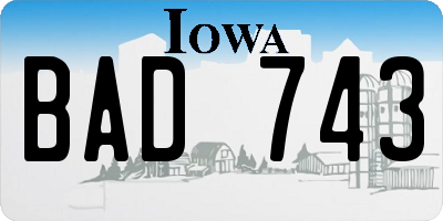 IA license plate BAD743