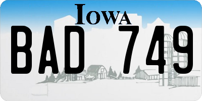 IA license plate BAD749