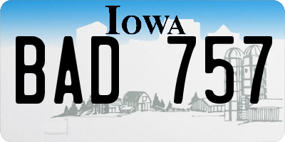 IA license plate BAD757