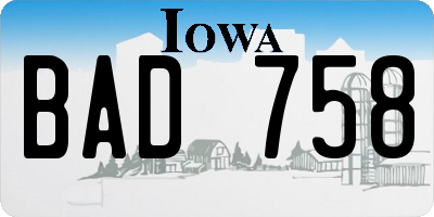 IA license plate BAD758