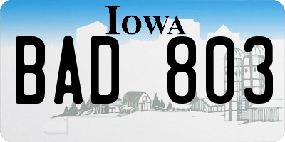 IA license plate BAD803