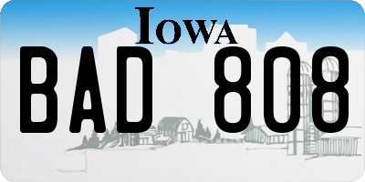 IA license plate BAD808