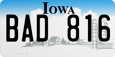 IA license plate BAD816