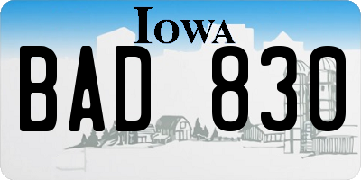 IA license plate BAD830