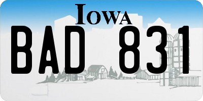 IA license plate BAD831