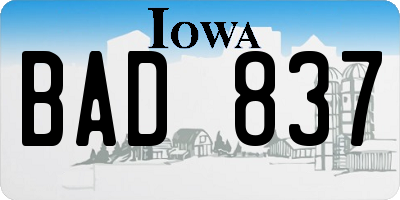 IA license plate BAD837