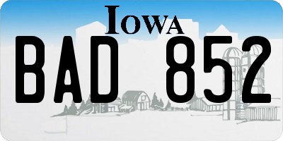 IA license plate BAD852