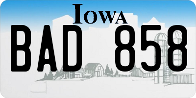 IA license plate BAD858