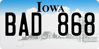 IA license plate BAD868
