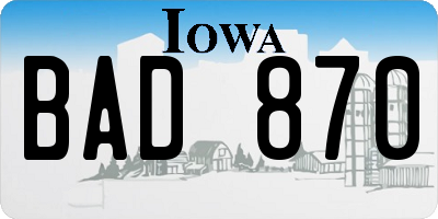 IA license plate BAD870