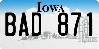 IA license plate BAD871