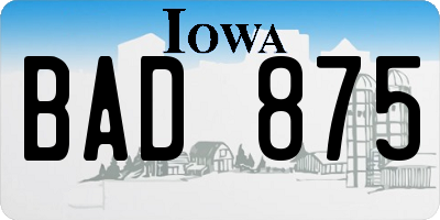 IA license plate BAD875