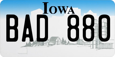 IA license plate BAD880