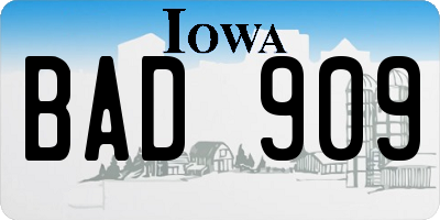 IA license plate BAD909