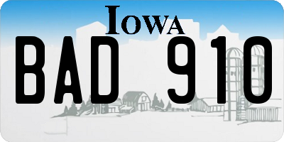 IA license plate BAD910