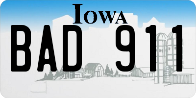 IA license plate BAD911