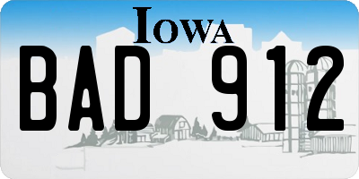 IA license plate BAD912