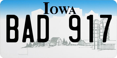 IA license plate BAD917