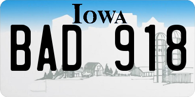 IA license plate BAD918