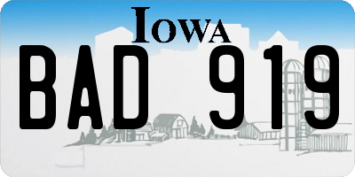 IA license plate BAD919