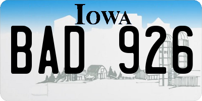 IA license plate BAD926