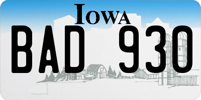 IA license plate BAD930