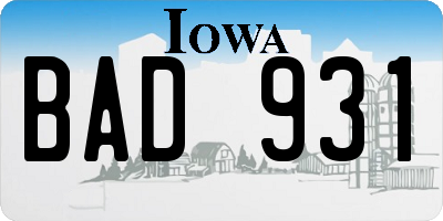 IA license plate BAD931