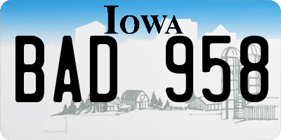 IA license plate BAD958