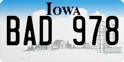 IA license plate BAD978