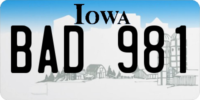 IA license plate BAD981