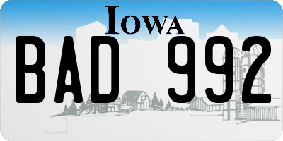 IA license plate BAD992