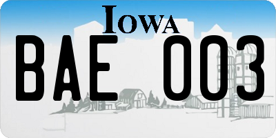 IA license plate BAE003