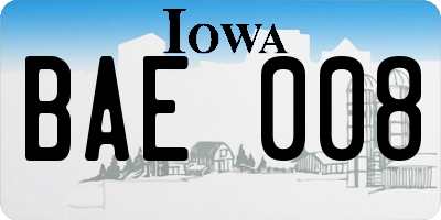 IA license plate BAE008