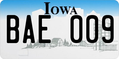 IA license plate BAE009