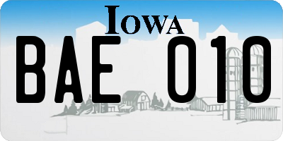 IA license plate BAE010