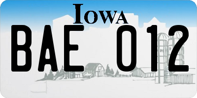 IA license plate BAE012