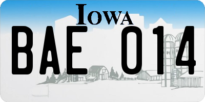 IA license plate BAE014